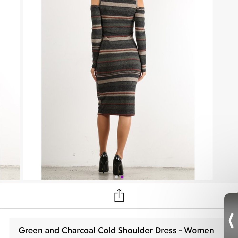 Pretty young thing Green and Charcoal cold Shoulder Dress - Picture 5 of 5